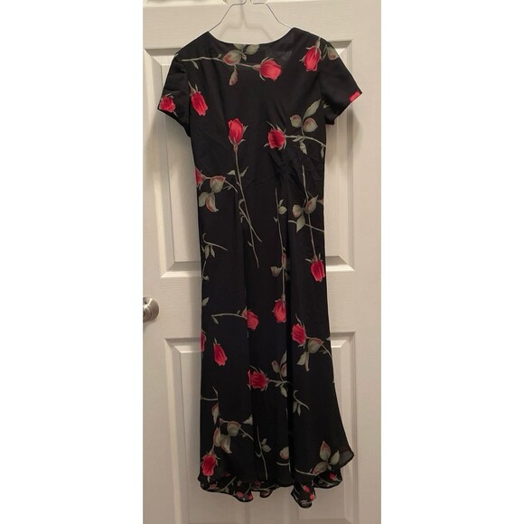 Vintage Jessica Howard Petite‎ Black Dress Long Stem Red Roses Size Small Medium - Picture 2 of 6